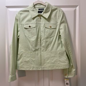 NWT Jones New York Signature, Med Wainscot, green striped jacket spring coat